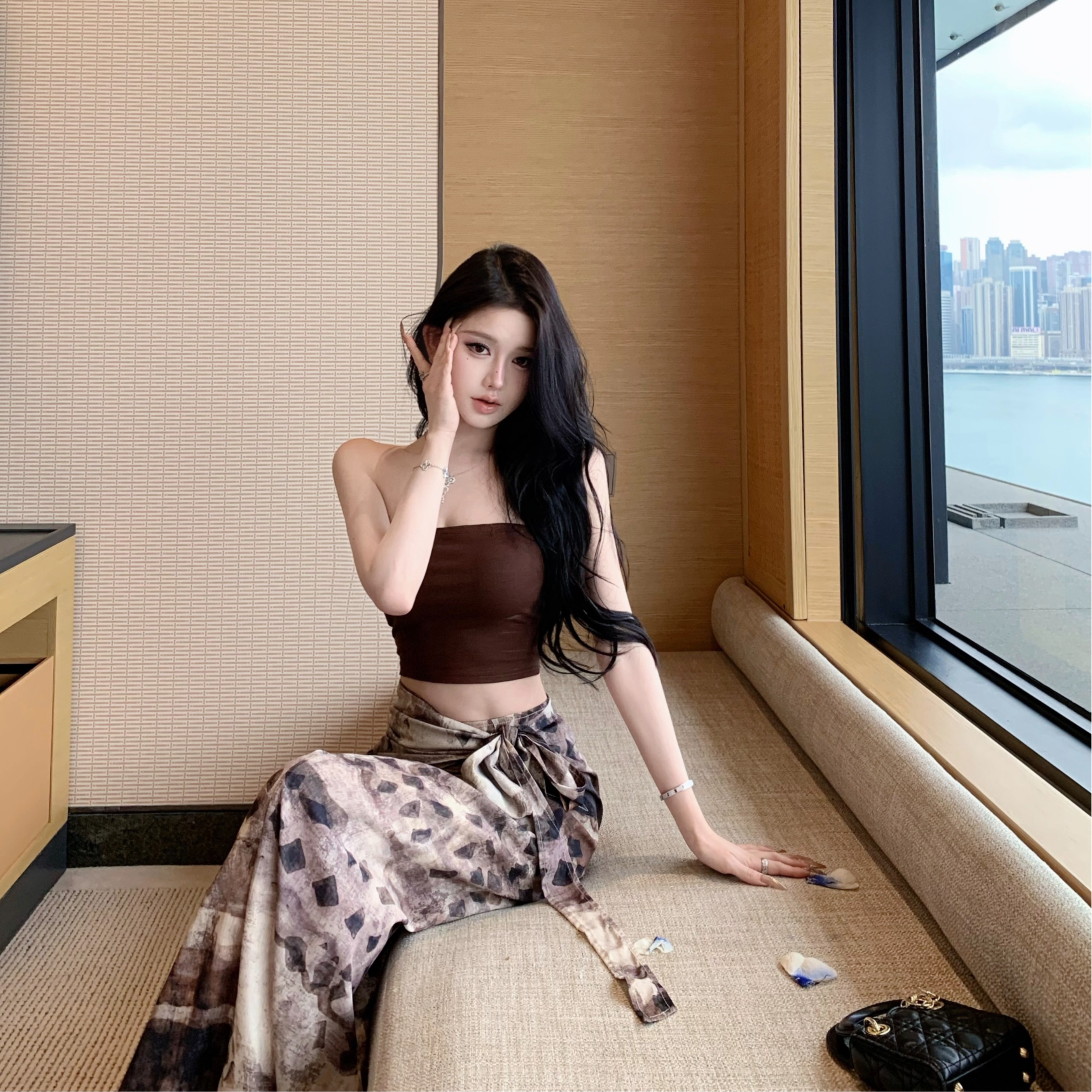 松弛感度假裙不規則半身裙套裝三亞海邊ootd沙灘裙東南亞海島穿搭