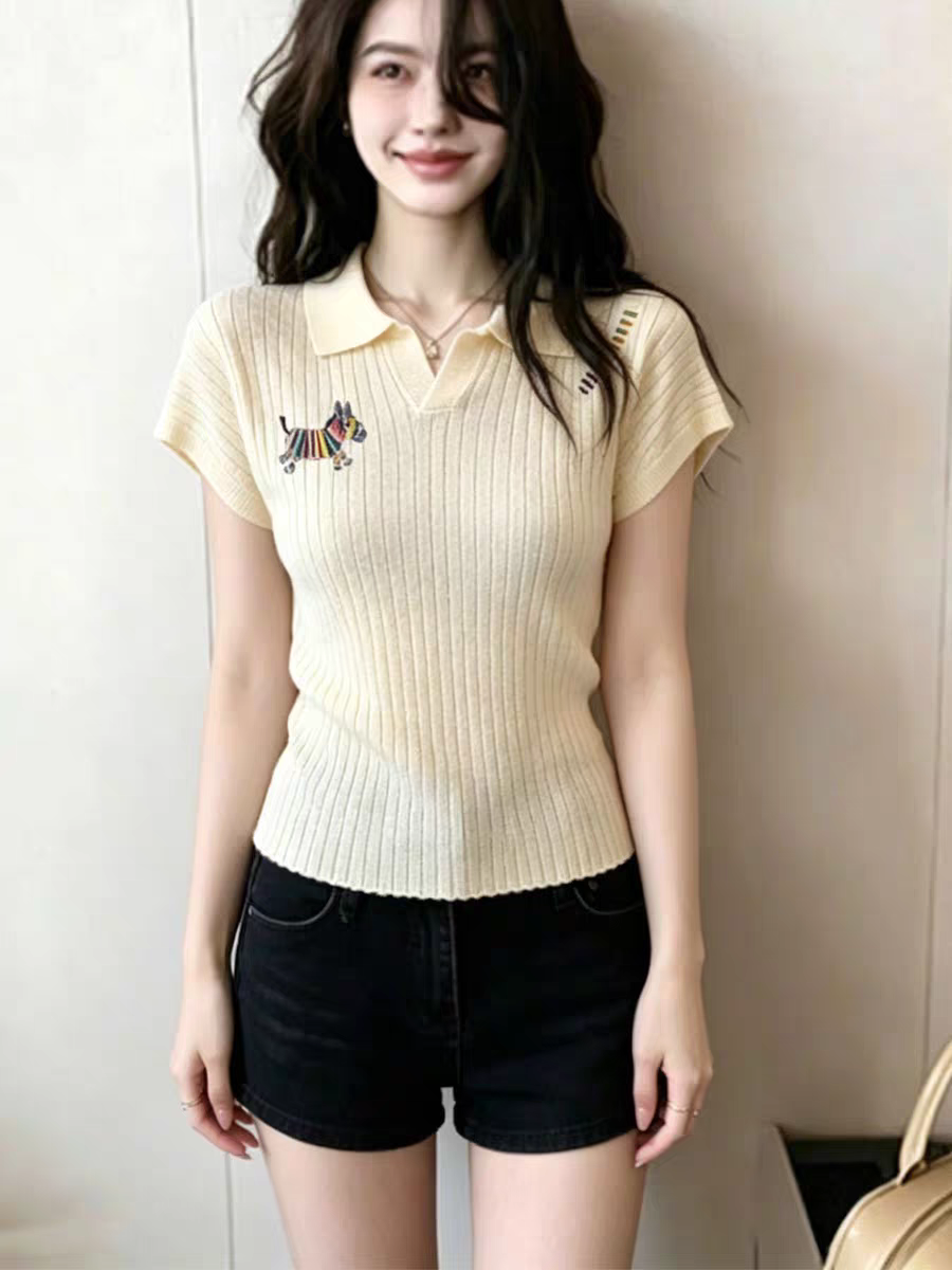 今年流行黃色彩虹小馬針織短袖女2026夏季新款軟糯慵懶風減齡上衣