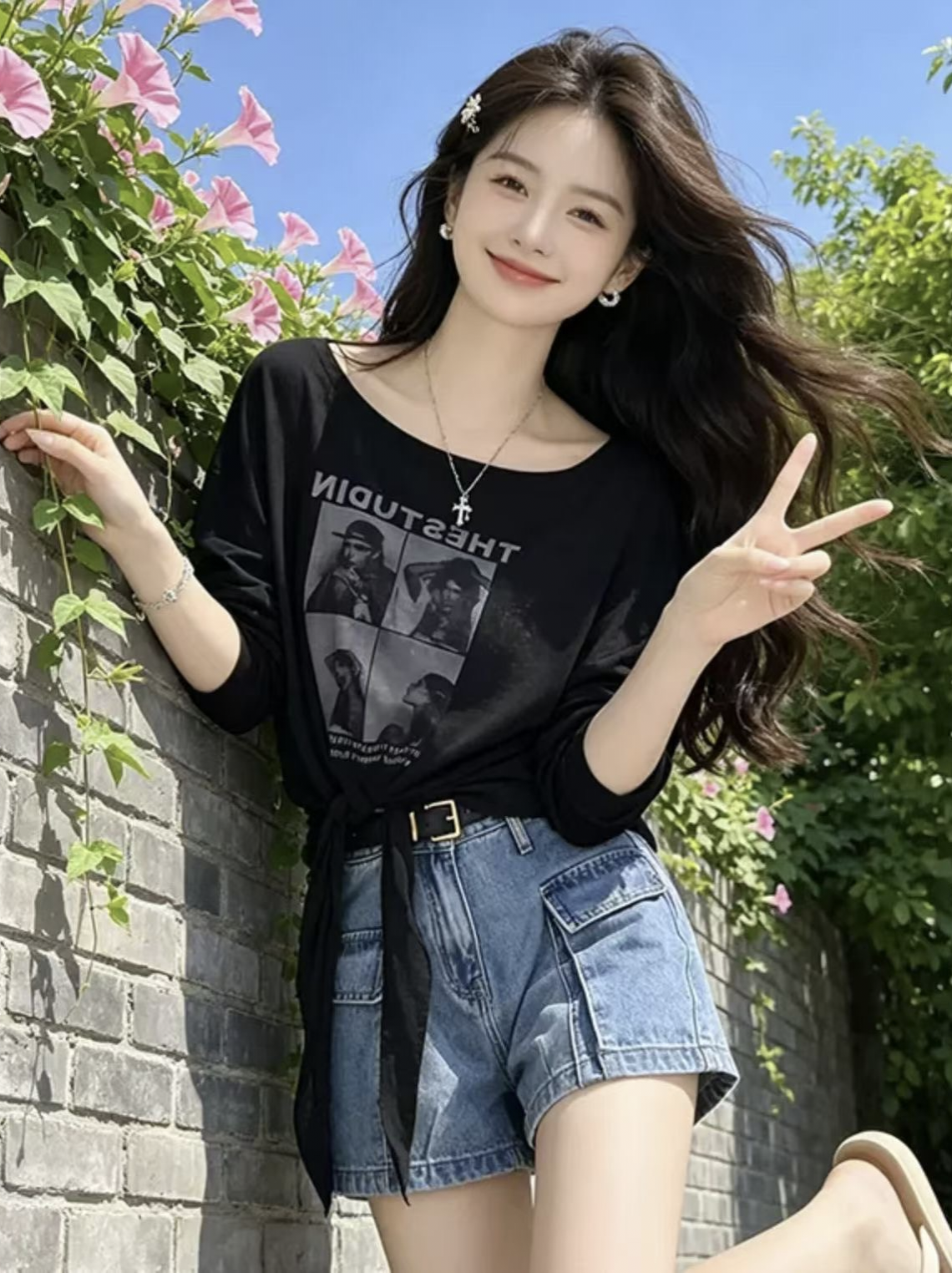 防曬罩衫女薄款夏季2026新款慵懶風海邊穿搭印花寬松白色長袖t恤