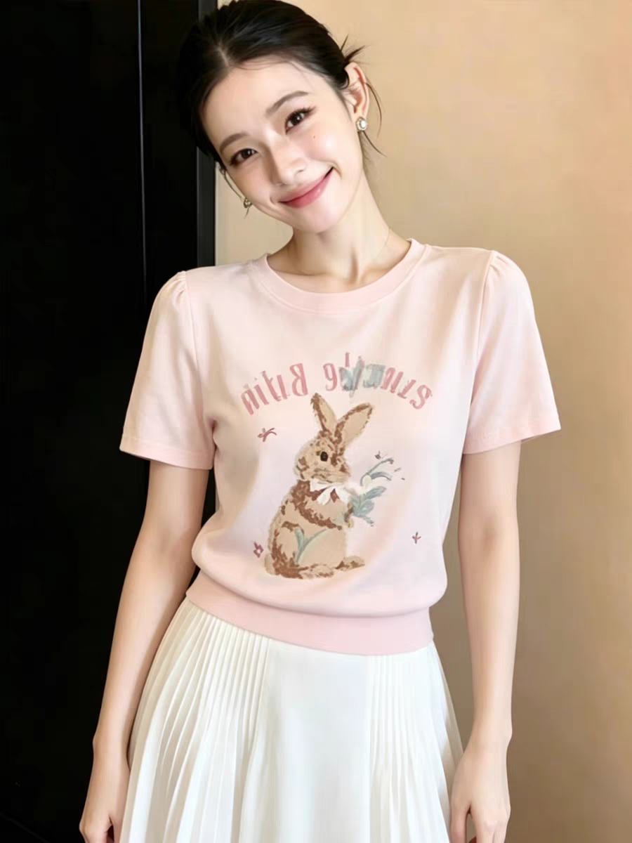 粉色圓領冰絲短袖針織衫女2026新款夏季獨特漂亮收腰顯瘦薄款上衣
