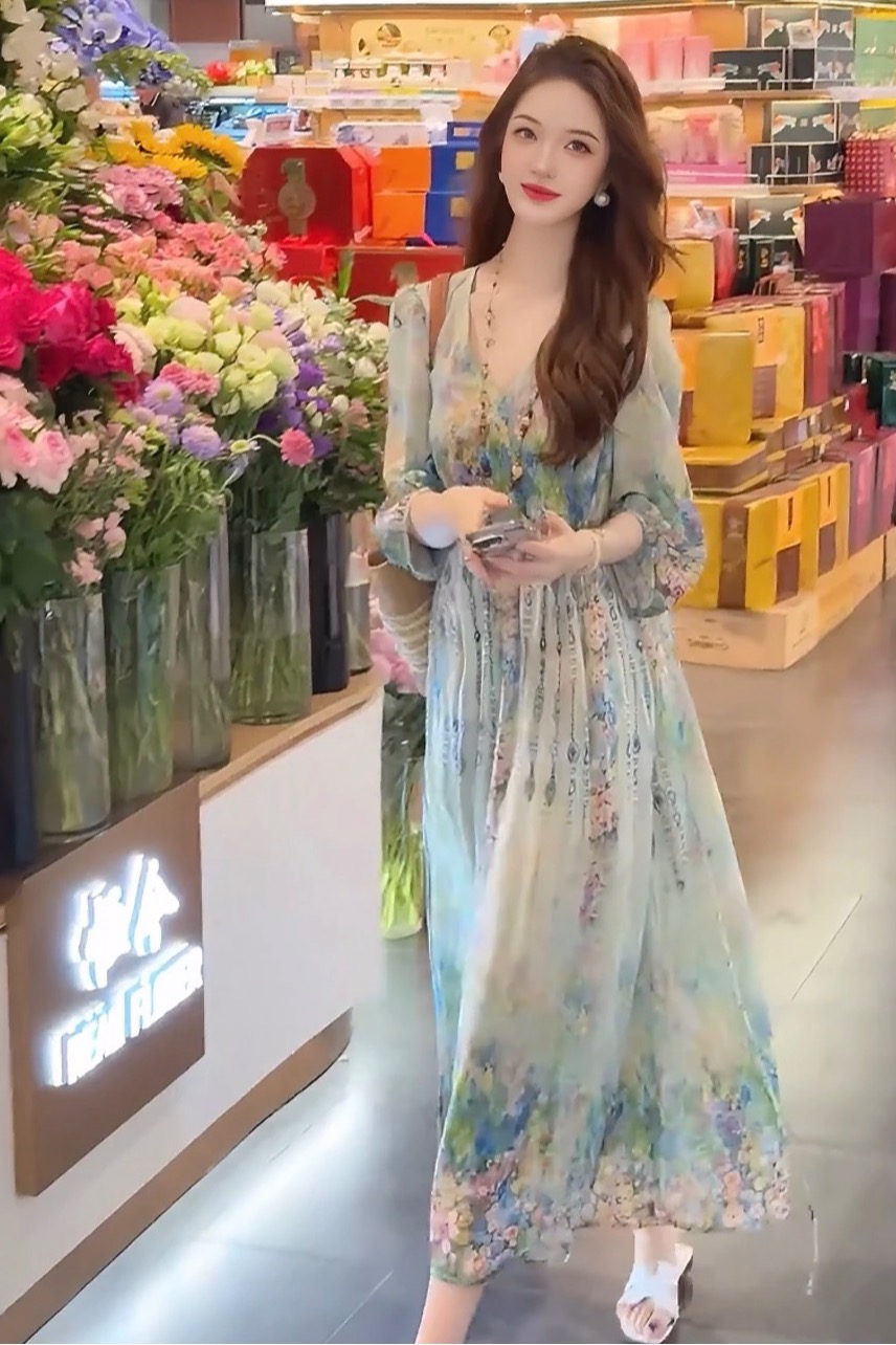 BY9108#印花宽松显瘦连衣裙