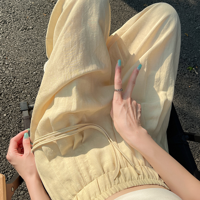 實拍 棉麻褲裙女2026年夏季新款冰絲亞麻闊腿褲寬松休閑九分褲子