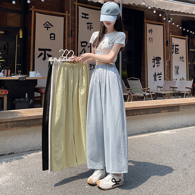 實拍闊腿褲女2026夏季新款洗水棉高腰顯瘦九分褲百搭休閑褲子