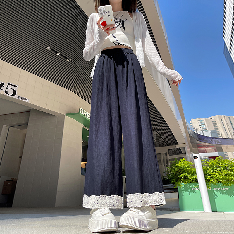 實拍花邊拼接天絲牛仔褲女2026夏冰絲高腰顯瘦九分褲百搭休閑褲子