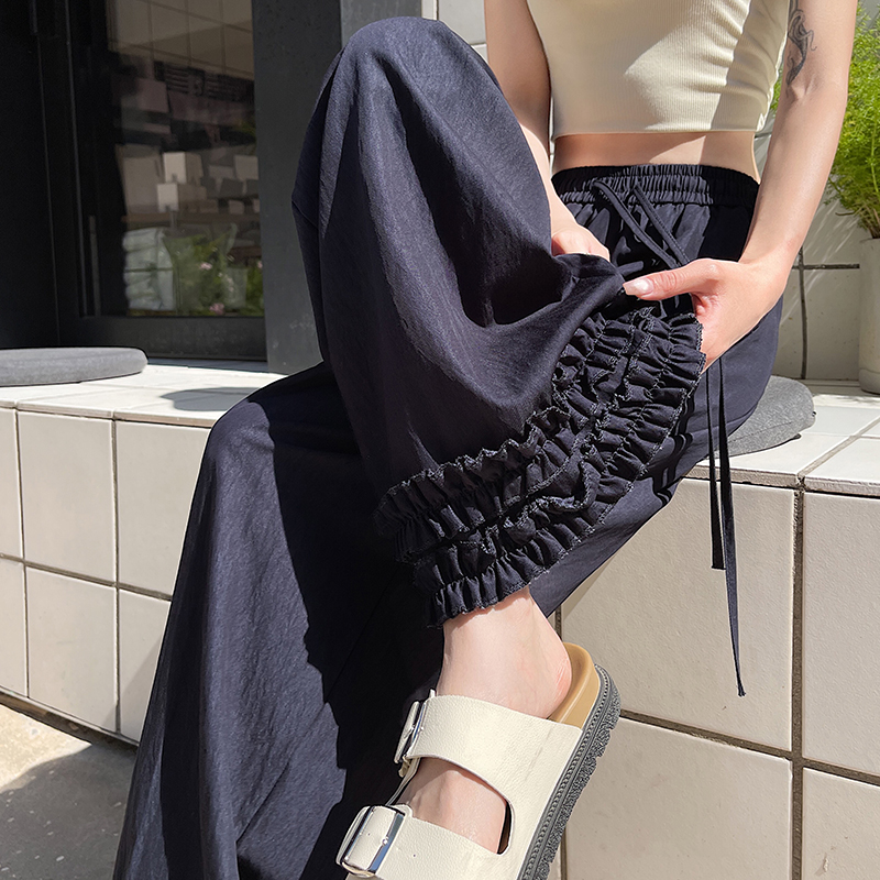 實拍花邊拼接天絲牛仔褲女2026夏冰絲高腰顯瘦九分褲百搭休閑褲子