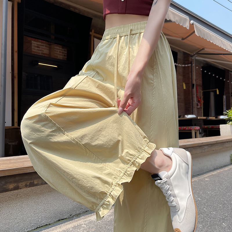 實拍花苞褲女2026春夏新冰絲戶外速干高腰顯瘦九分褲木耳邊休閑褲
