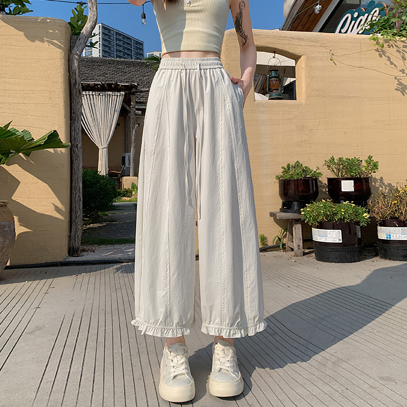 實拍花苞褲女2026春夏新冰絲戶外速干高腰顯瘦九分褲木耳邊休閑褲