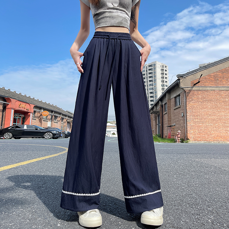 實拍蕾絲拼接天絲牛仔褲女2026夏冰絲高腰顯瘦九分褲百搭休閑褲子