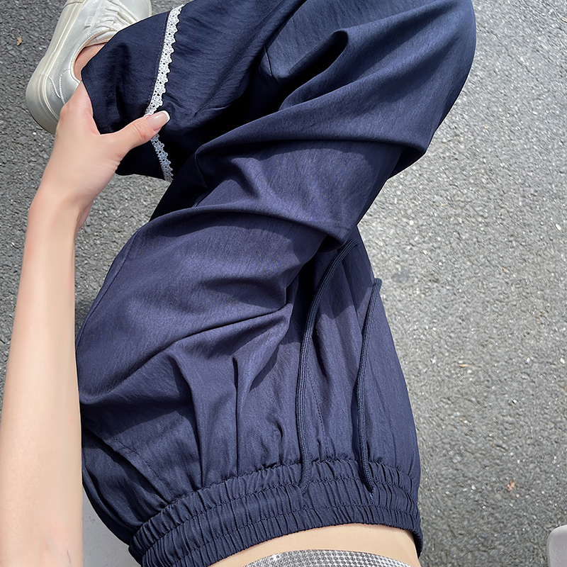實拍蕾絲拼接天絲牛仔褲女2026夏冰絲高腰顯瘦九分褲百搭休閑褲子