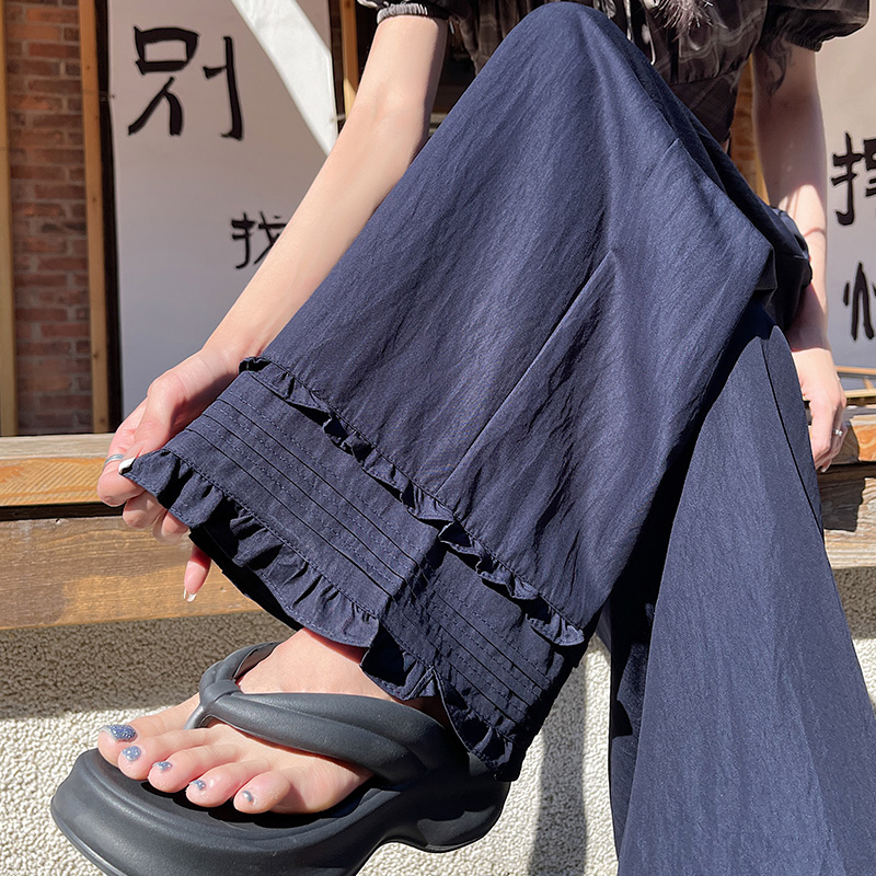 實拍木耳邊天絲牛仔褲女2026夏季冰絲高腰顯瘦九分褲百搭休閑褲子