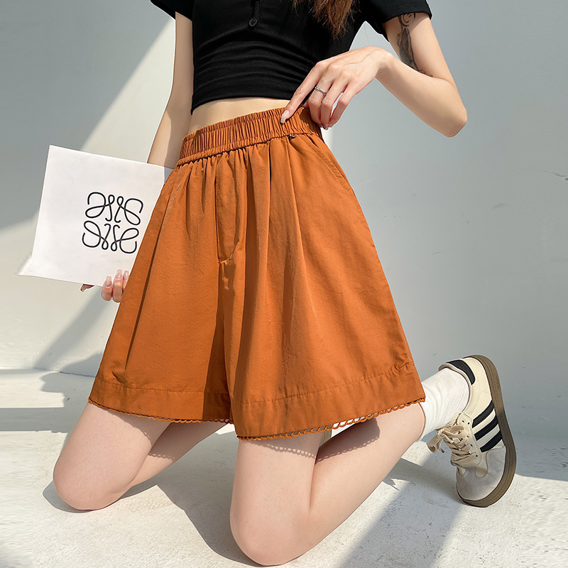 實拍洗水棉短褲女2026夏季新款冰絲高腰顯瘦百搭休閑闊腿褲子