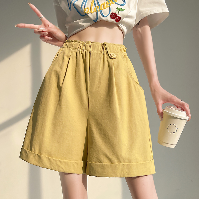 實拍洗水棉短褲女2026夏季新款冰絲高腰顯瘦百搭休閑闊腿褲子