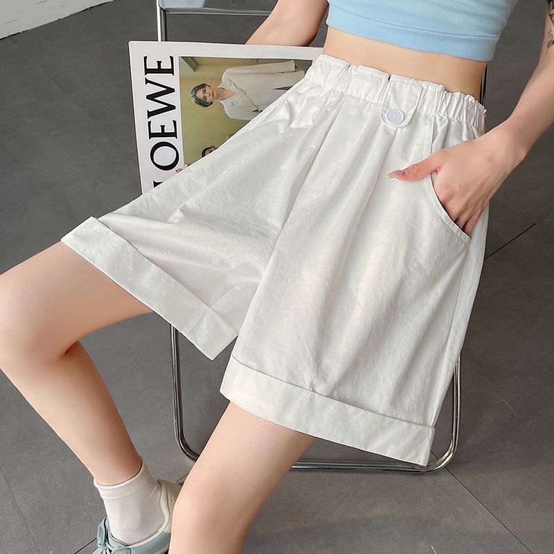 實拍洗水棉短褲女2026夏季新款冰絲高腰顯瘦百搭休閑闊腿褲子