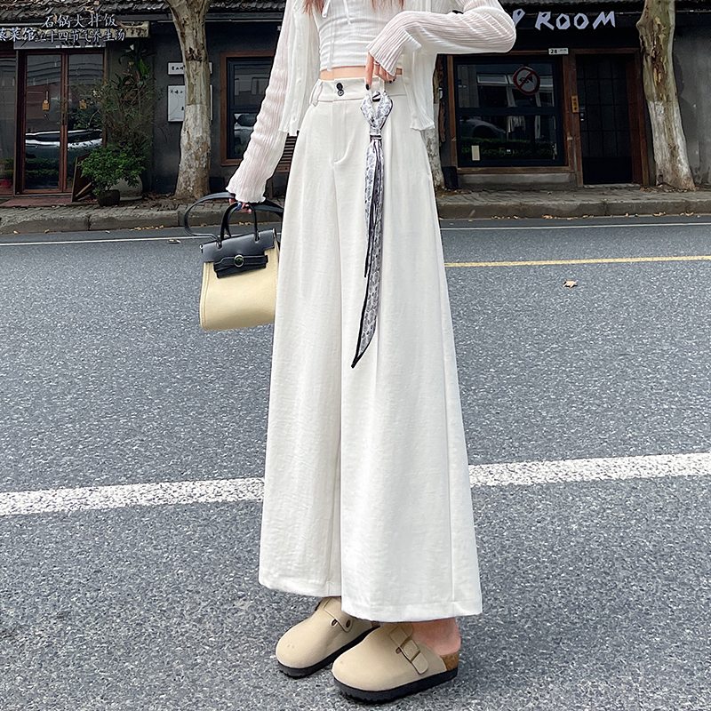 實拍系帶絲巾老錢風闊腿褲女2026春季高腰顯瘦寬松直筒休閑九分褲