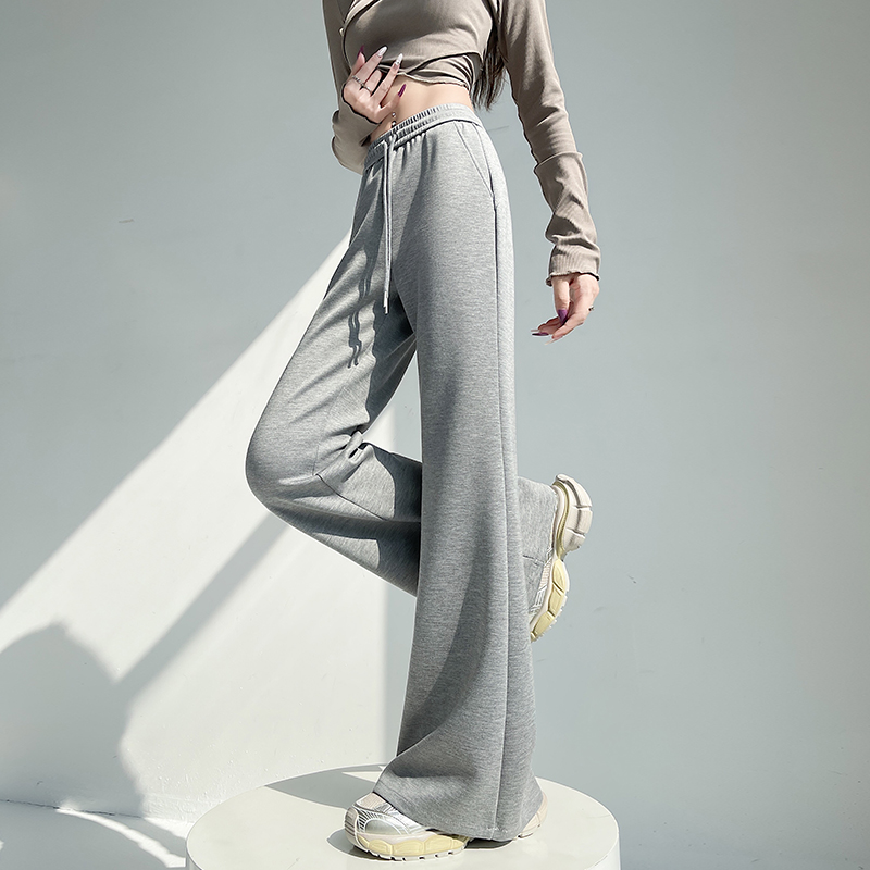實拍美式復古高腰抽繩闊腿褲女2026春夏季百搭休閑褲微喇褲子