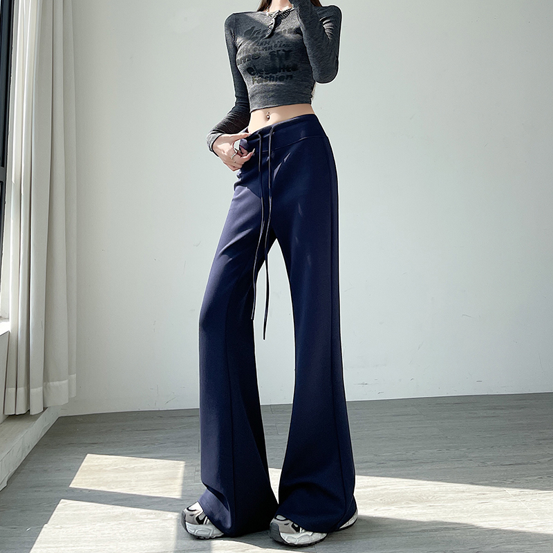 實拍美式復古高腰抽繩闊腿褲女2026春夏季百搭休閑褲微喇褲子
