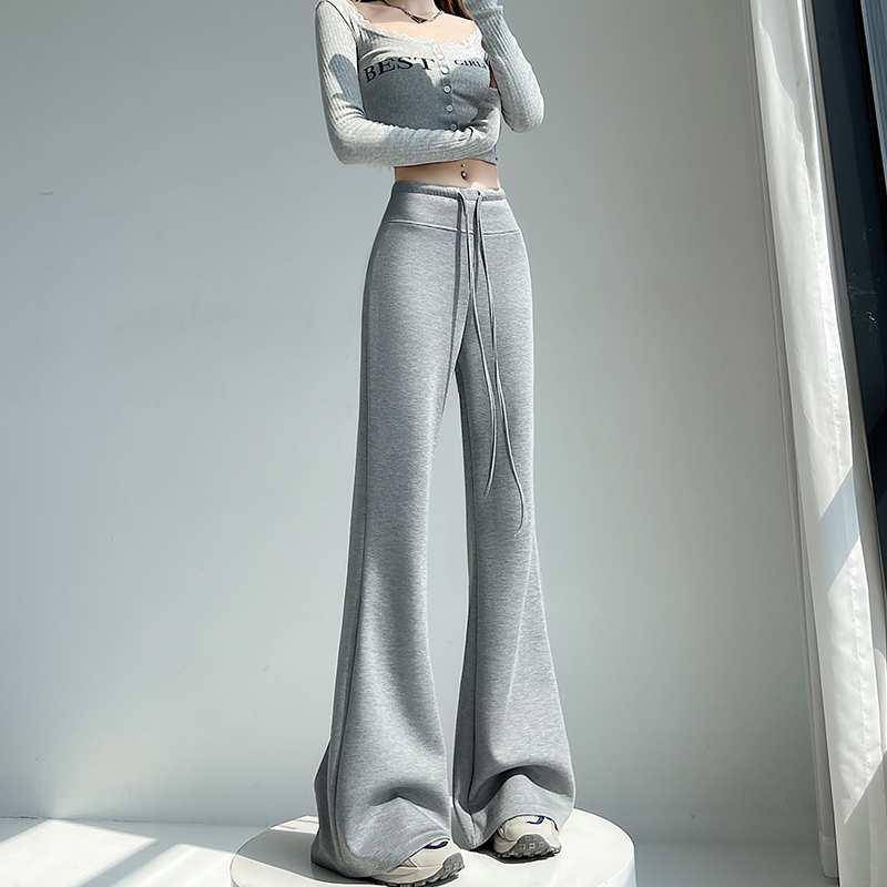 實拍美式復古高腰抽繩闊腿褲女2026春夏季百搭休閑褲微喇褲子