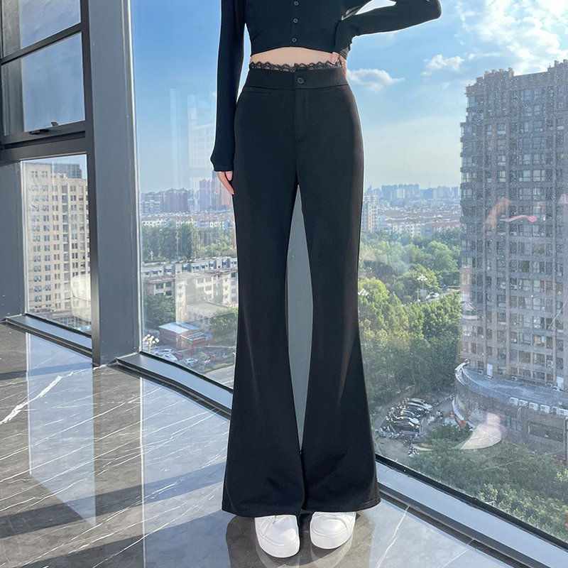 實拍2026春季新款高腰褲女拖地褲垂感韓版闊腿褲微喇叭褲子潮