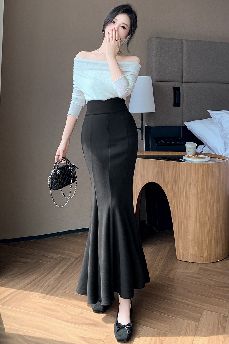 實拍2026春夏新款半身裙女彈力高腰裙中長款修身魚尾裙子