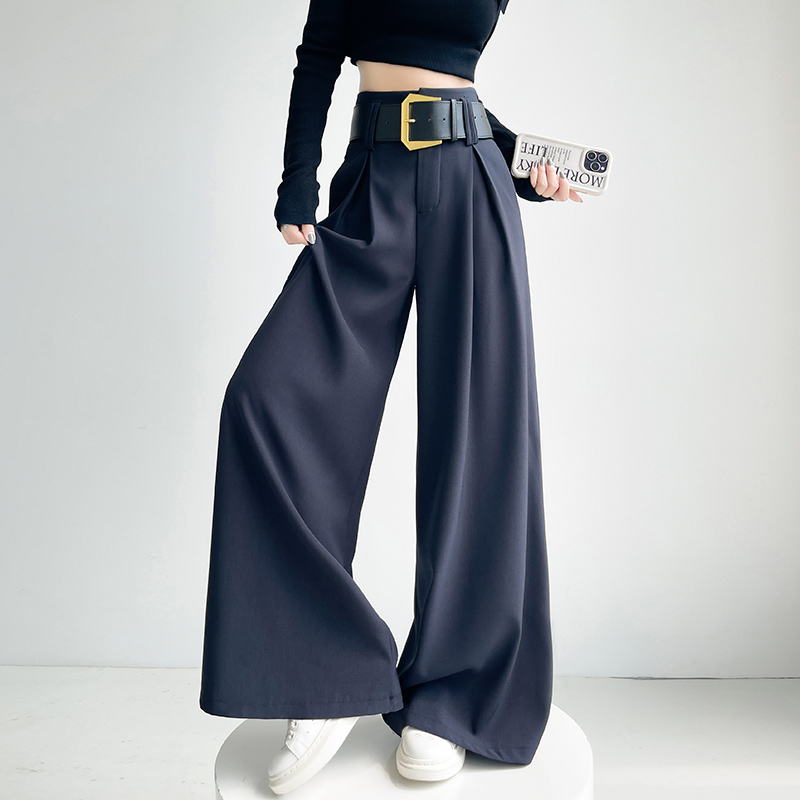 實拍西裝闊腿褲女2026春季老錢風垂感顯瘦寬松大褲腳休閑拖地褲子