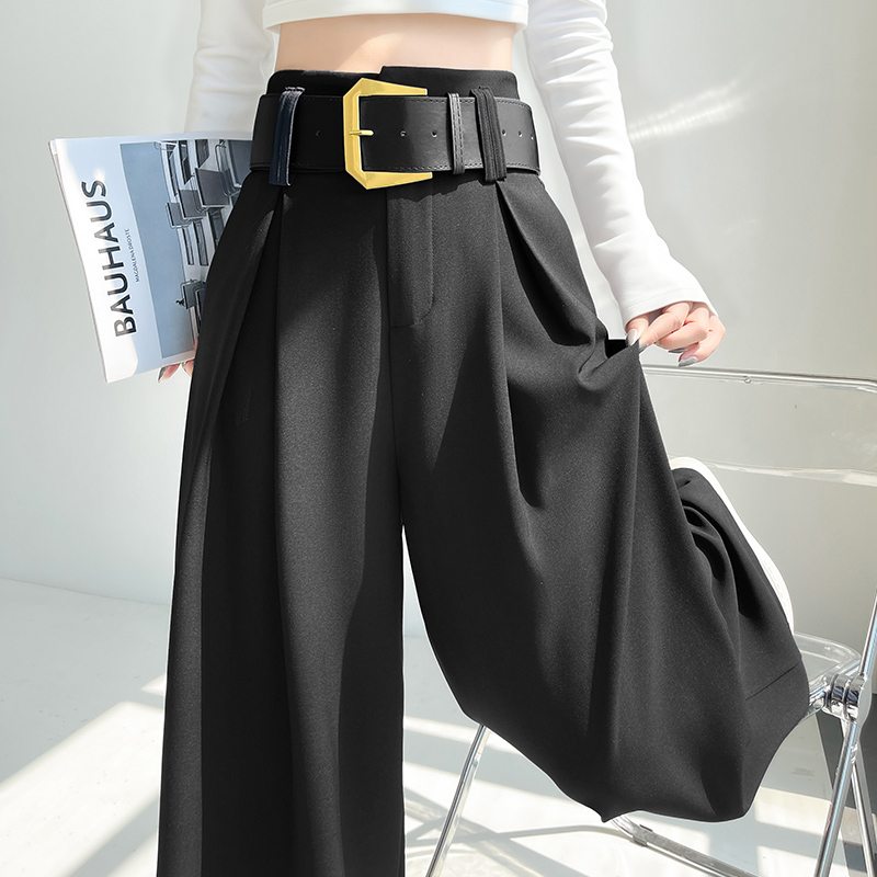 實拍西裝闊腿褲女2026春季老錢風垂感顯瘦寬松大褲腳休閑拖地褲子