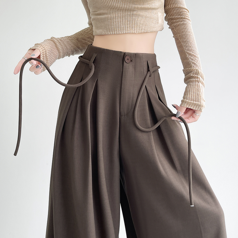 實拍西裝闊腿褲女2026春季老錢風垂感顯瘦寬松大褲腳休閑拖地褲子
