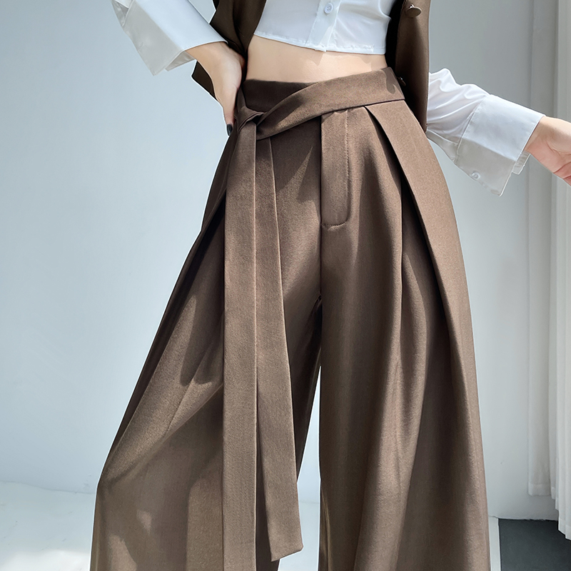 實拍西裝闊腿褲女2026春季老錢風垂感顯瘦寬松大褲腳休閑拖地褲子