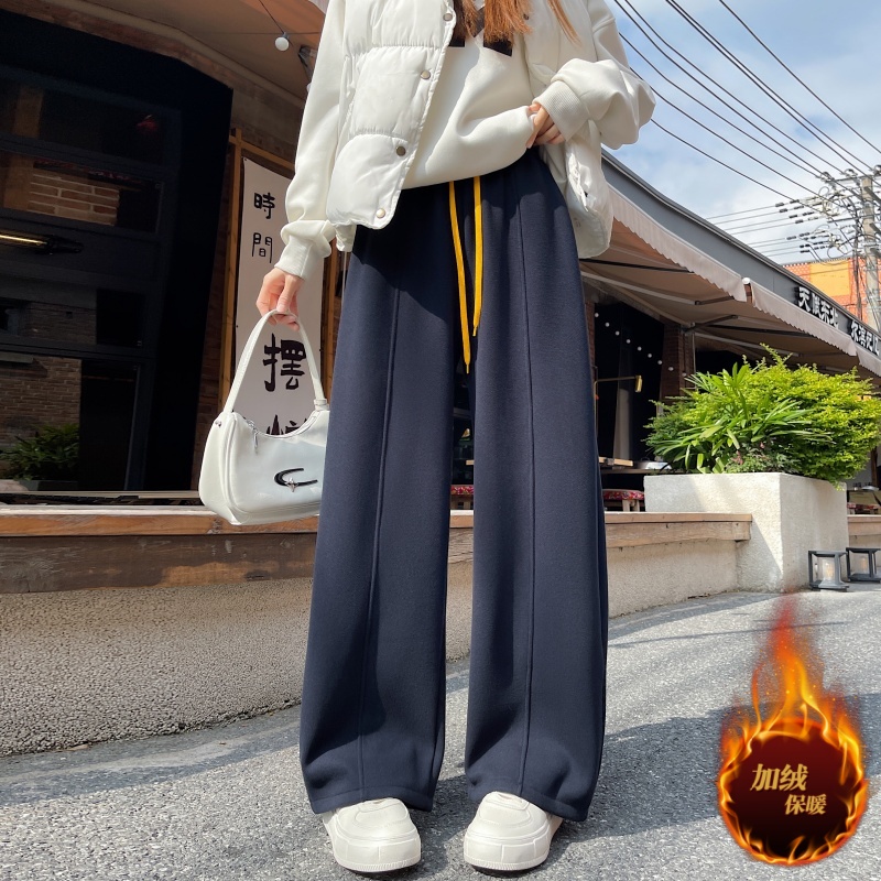 實拍羊絨糯米呢闊腿褲女2025秋冬高腰垂感休閑褲軟糯加絨簡約長褲