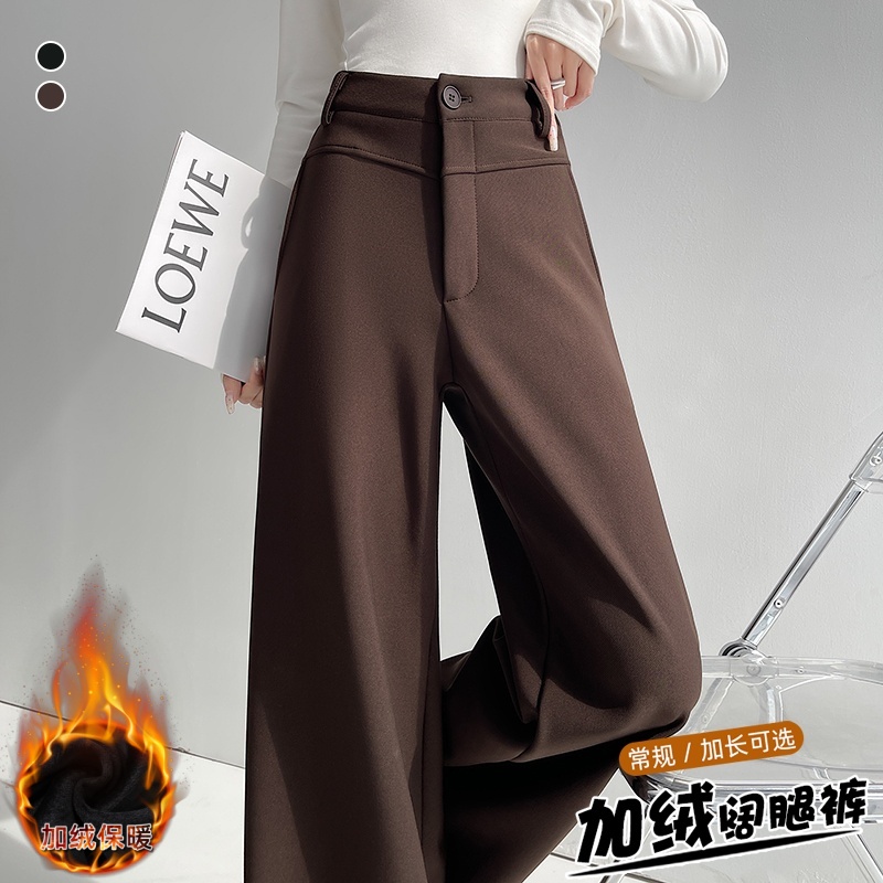 實拍2025秋冬加絨新款高腰褲女拖地褲垂感韓版闊腿褲女休閑褲子潮