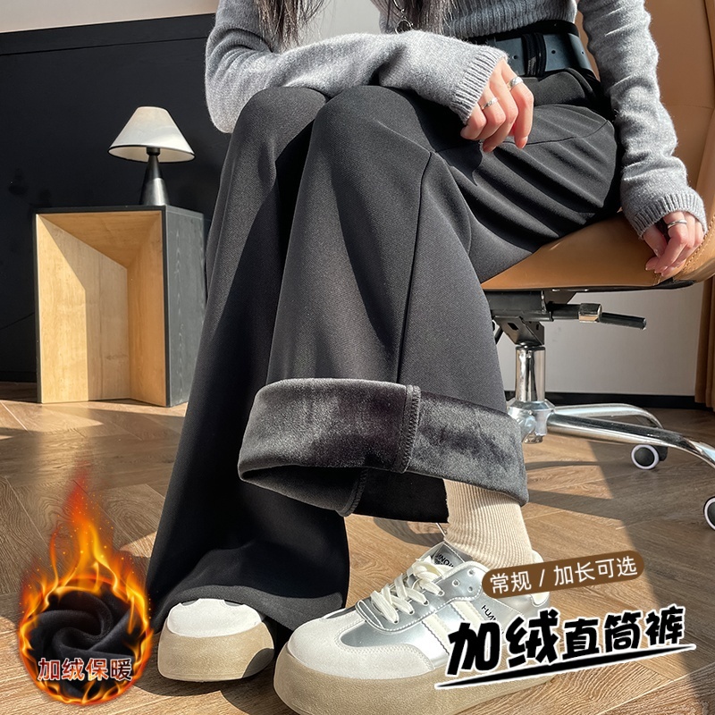 實拍2025秋冬新款高腰褲女拖地褲垂感韓版闊腿褲直筒褲子潮送腰帶