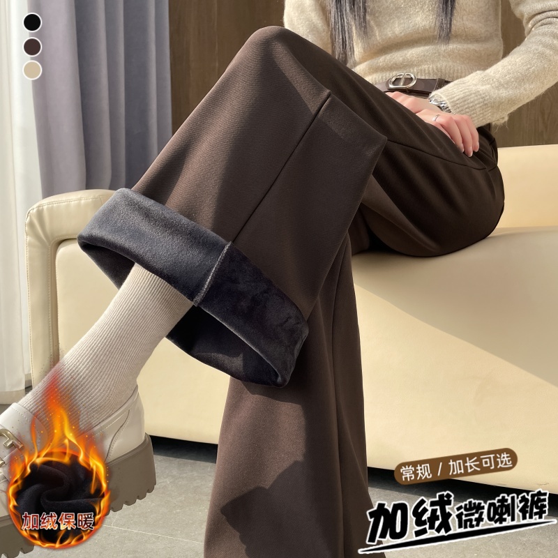 實拍2025秋冬新款高腰褲女拖地褲垂感韓版闊腿褲女微喇叭褲子潮