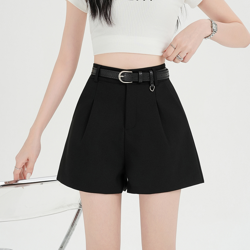 實拍西裝短褲女2026夏季新款高腰黑色闊腿褲外穿小個子顯瘦熱褲子