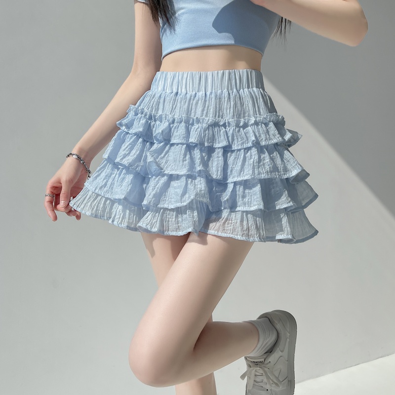 實拍木耳邊半身裙女2026夏百搭防走光蛋糕裙松緊高腰a字短裙子女