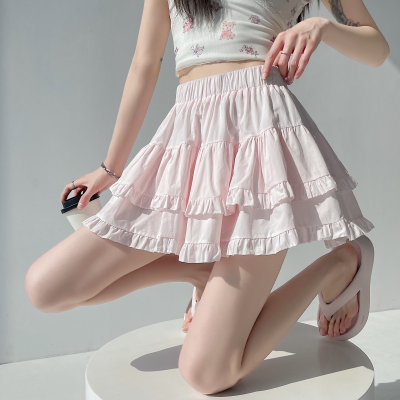 實拍木耳邊半身裙女2026夏百搭防走光蛋糕裙松緊高腰a字短裙子女