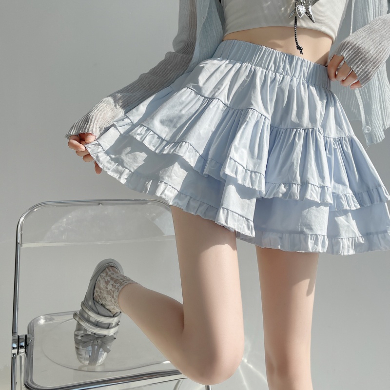 實拍木耳邊半身裙女2026夏百搭防走光蛋糕裙松緊高腰a字短裙子女