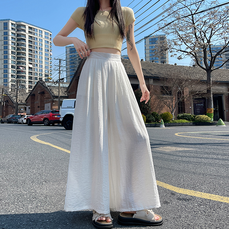 實拍冰絲棉麻寬松闊腿褲女2026夏天絲亞麻高腰顯瘦九分褲休閑褲裙