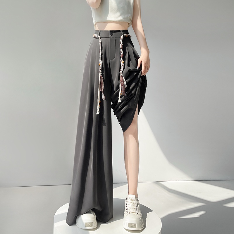 實拍西裝闊腿褲女2026夏季老錢風垂感顯瘦寬松大褲腳休閑拖地褲子