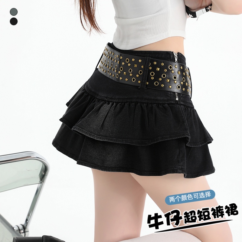 實拍牛仔短褲裙女2026夏季新款高腰彈力顯瘦蛋糕裙辣妹工裝半身裙