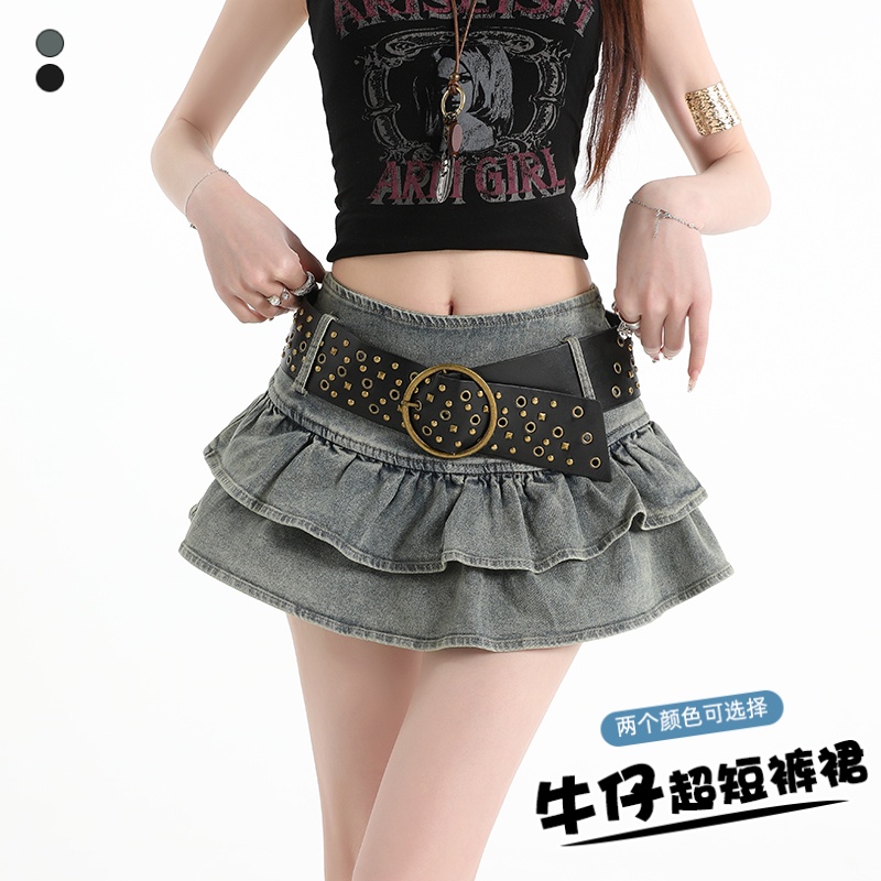實拍牛仔短褲裙女2026夏季新款高腰彈力顯瘦蛋糕裙辣妹工裝半身裙