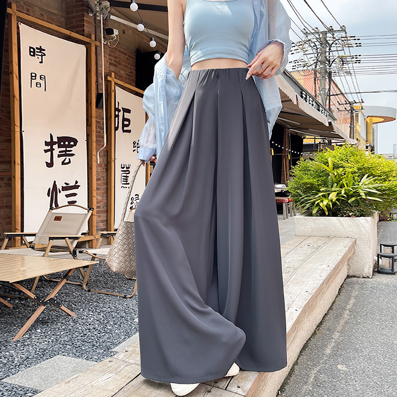 實拍西裝闊腿褲女2026夏季老錢風垂感顯瘦寬松大褲腳休閑拖地褲子