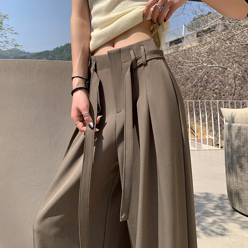 實拍西裝闊腿褲女2026夏季老錢風垂感顯高顯瘦寬松休閑拖地褲子