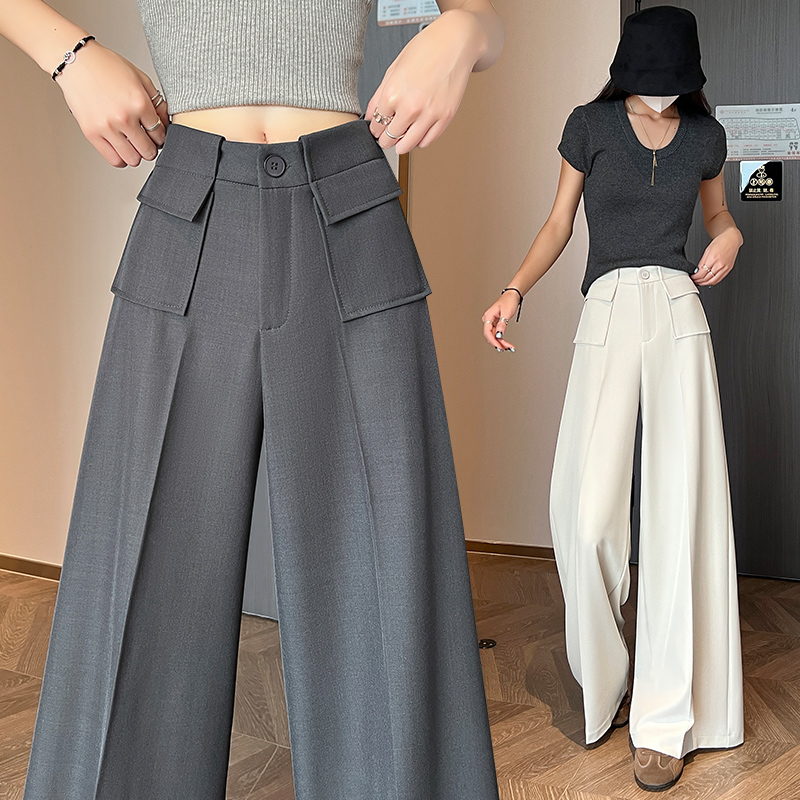 實拍西裝闊腿褲女2026夏老錢風垂感顯瘦寬松褲腳休閑拖地褲子