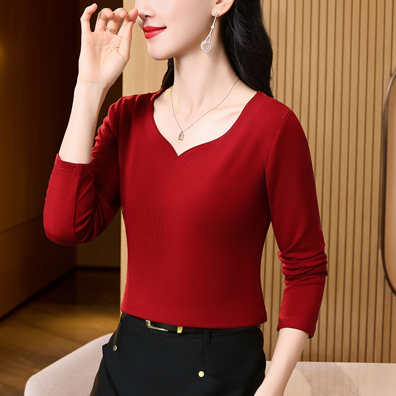 MY17397# 新款气质百搭桃心领蕾丝拼接网纱长袖打底女裝貨源服裝批發