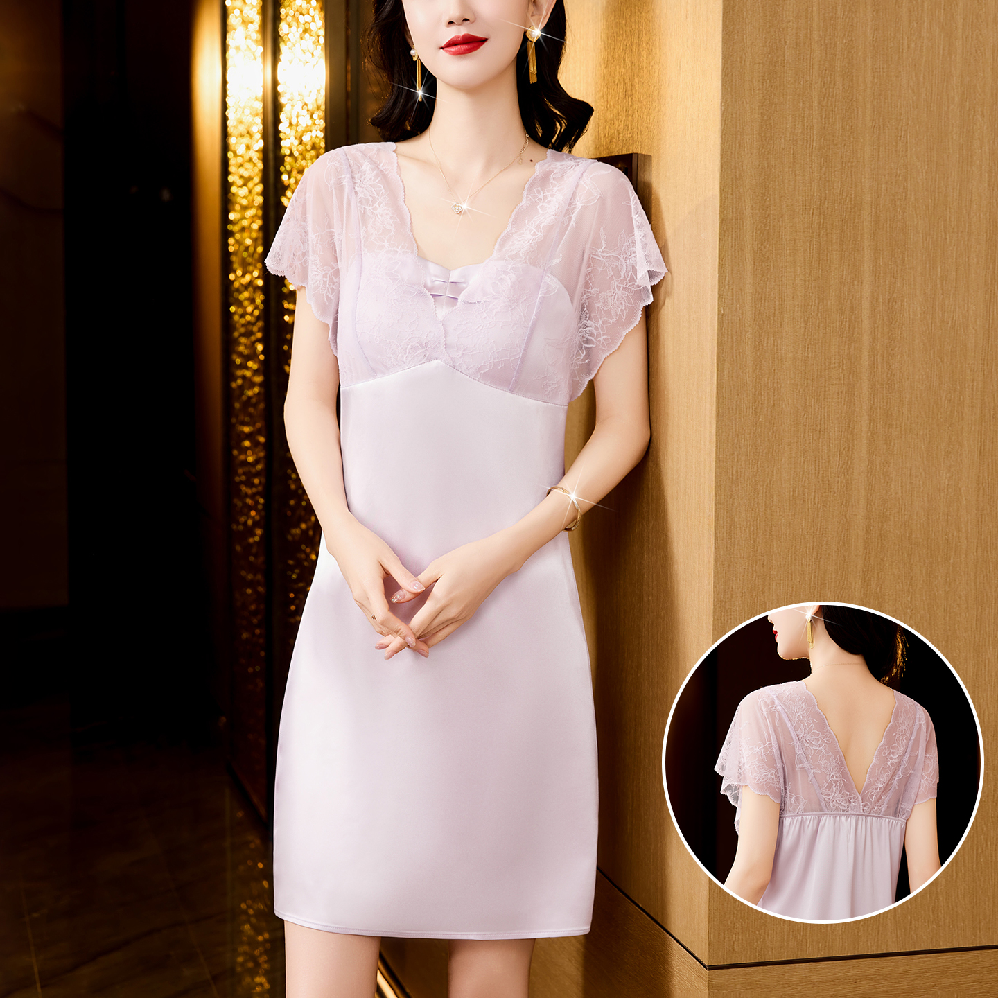 MY17381# 春夏新款性感带胸垫甜美蕾丝绝美睡衣裙女裝貨源服裝批發