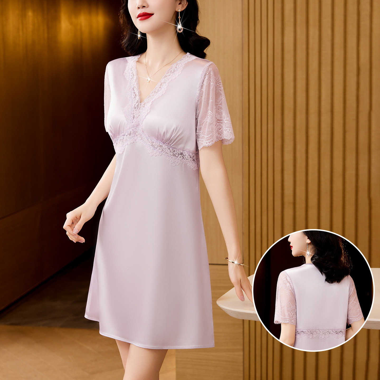 MY17379# 春夏新款性感带胸垫甜美蕾丝绝美睡衣裙女裝貨源服裝批發