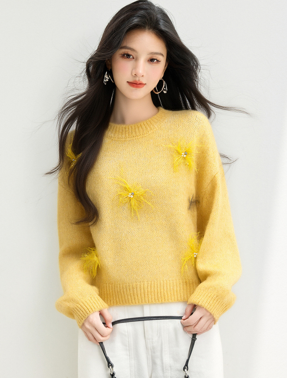 MY15876# 宽松圆领钉珠设计针织衫百搭休闲气质时髦上衣女裝貨源服裝批...