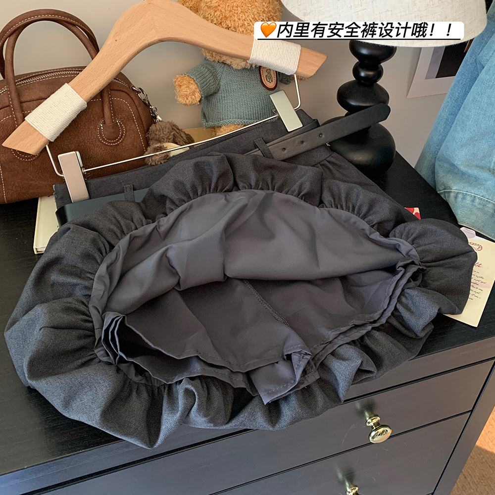 2025秋新款配腰帶高腰咖色花苞短裙女韓版減齡休閑半身裙女