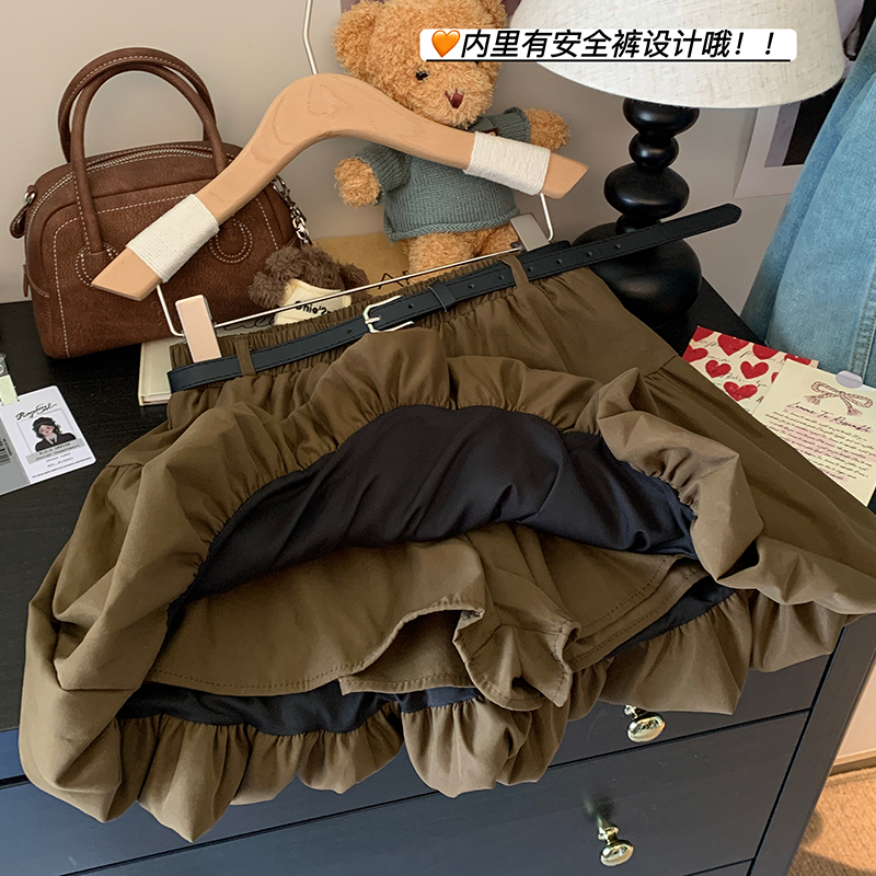 花苞半身裙女2025秋季新款松緊腰蓬蓬褲裙高腰a字小個子燈籠短裙