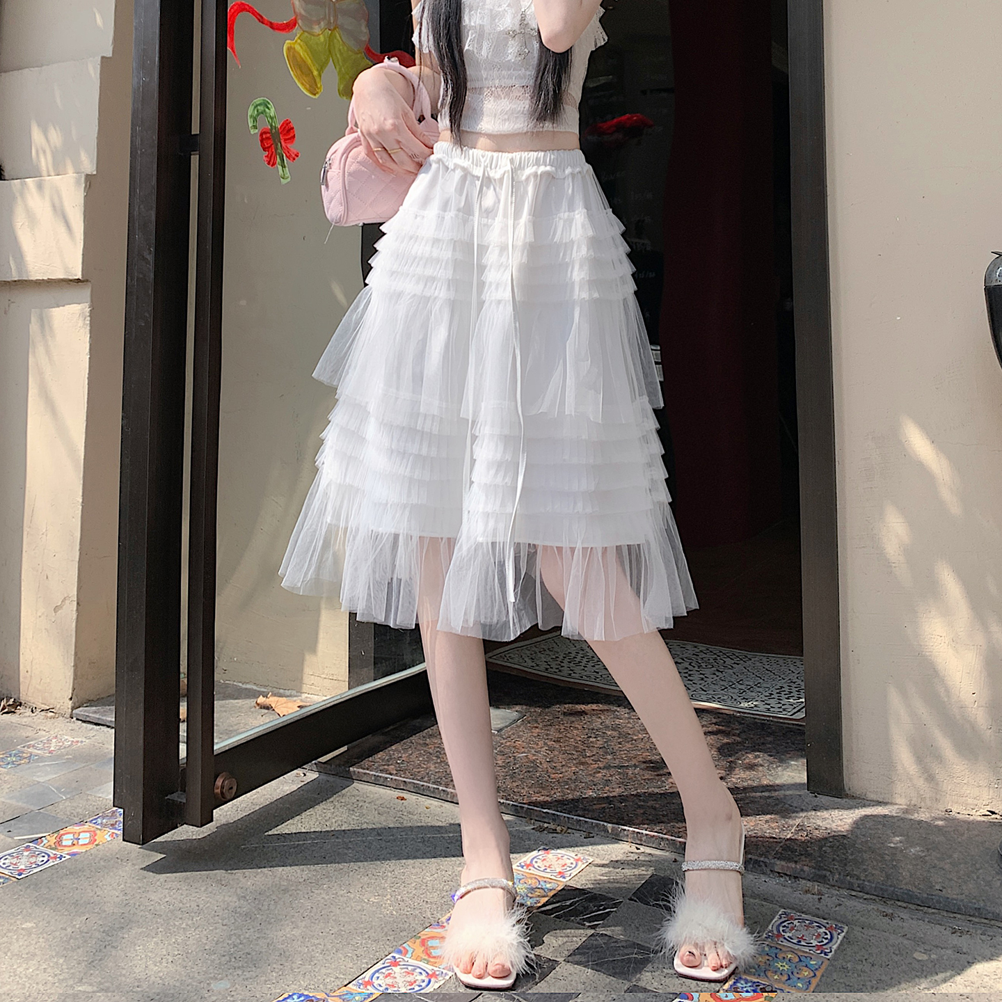 實拍法式浪漫層疊網紗蛋糕裙女2026春夏新款中長款仙氣半身裙子