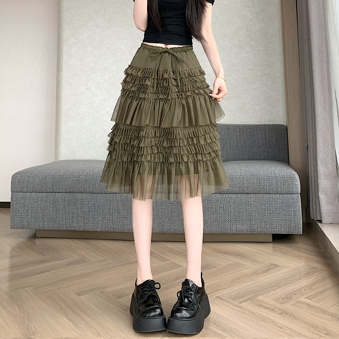 實拍法式浪漫層疊網紗蛋糕裙女2026春夏新款中長款仙氣半身裙子